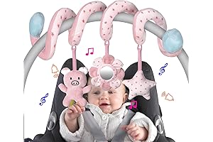 Car Seat Toys for Baby Girls, Cute Pink Pig Spiral Activity Hanging Toys