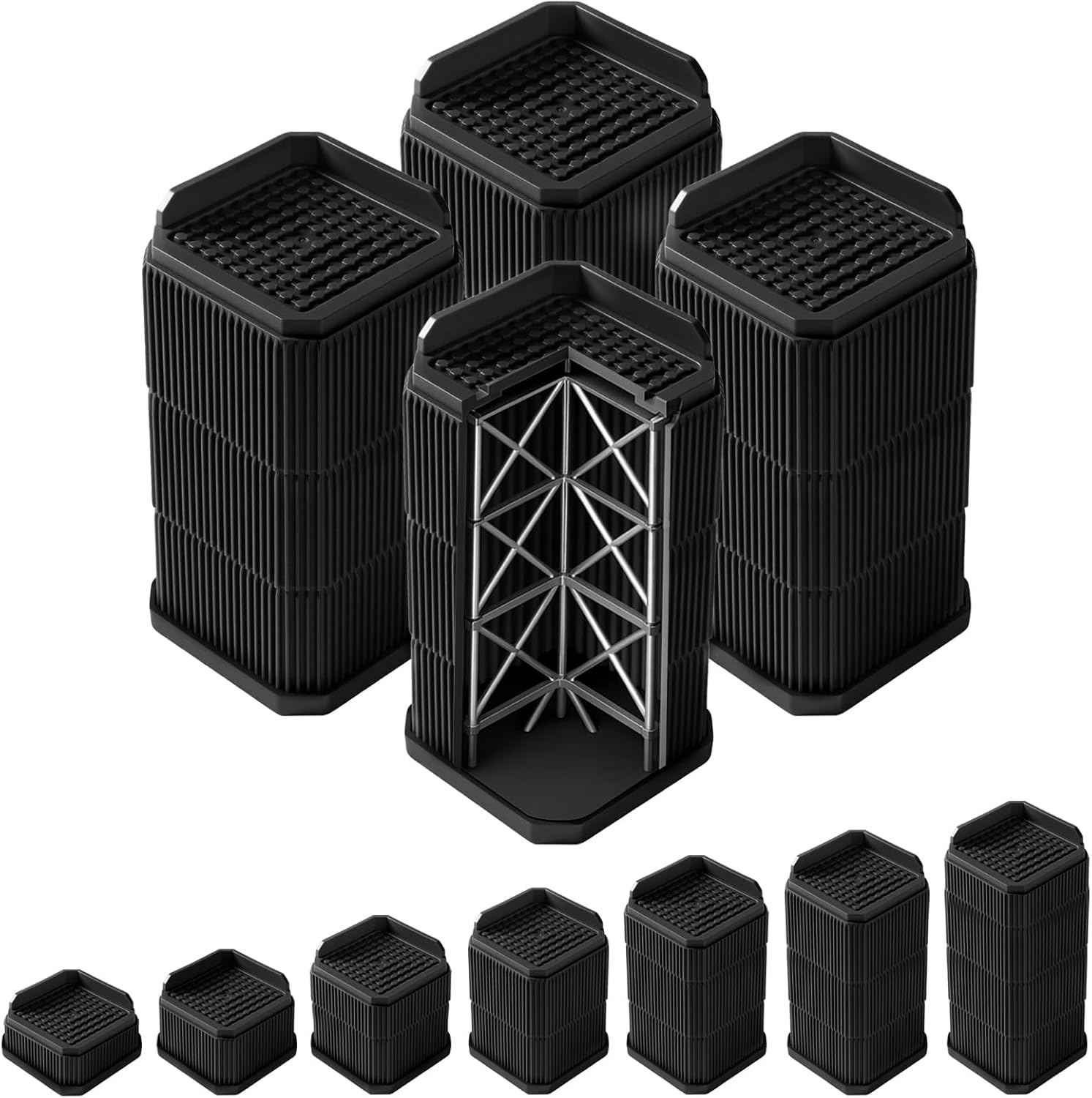 Heavy Duty Sofa Risers 5.5 Inch, Industrial-Grade Desk Raise Blocks for Couch, Table, Bed, Refrigerator, Washing Machine – Anti-Slip, Shock Absorbing, Quiet, Supports up to 4000 lbs(Black)