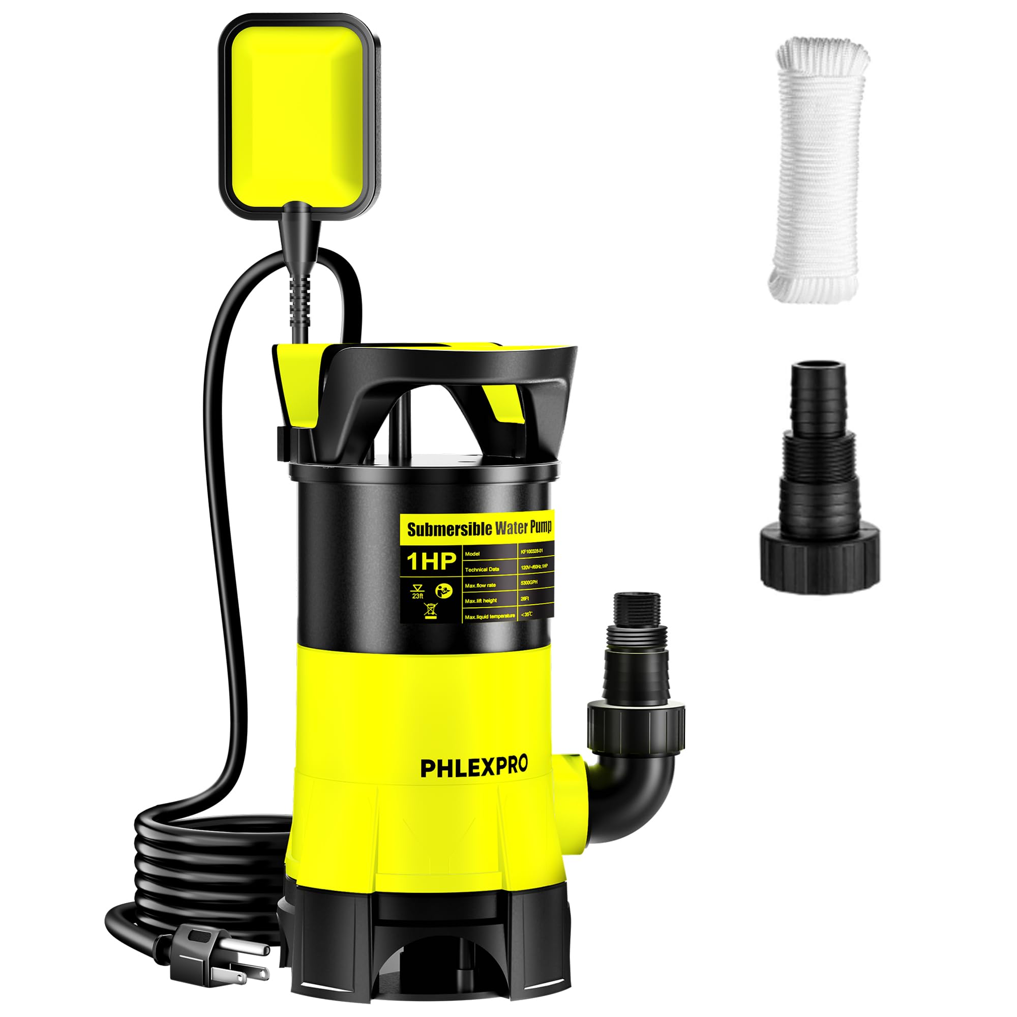 Submersible Water Pump 1HP 5300GPH High Flow Clean/Dirty Water
