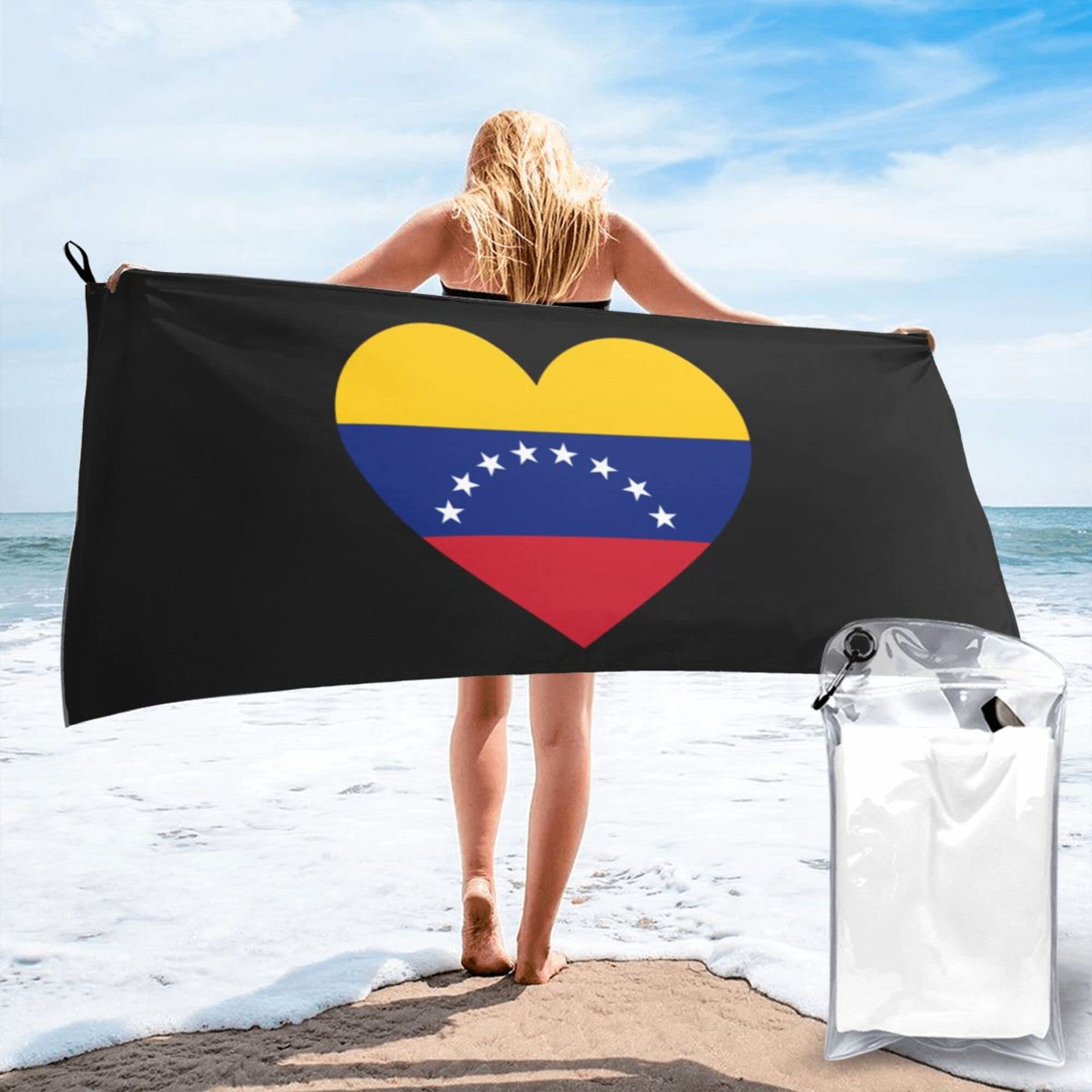 Lsjuee Love Venezuela Flag Microfiber Beach Towel-Quick Dry Oversized Towels Blanket for Travel Pool Camping
