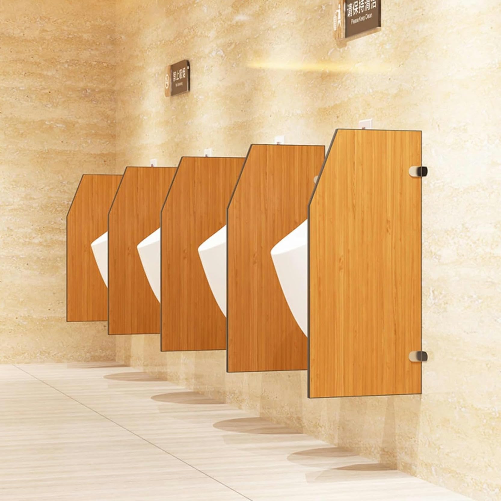 GTHTUHFD Stainless Steel Urinal Partition With Baffle Screen For Public Toilets,Wood Hanging Style