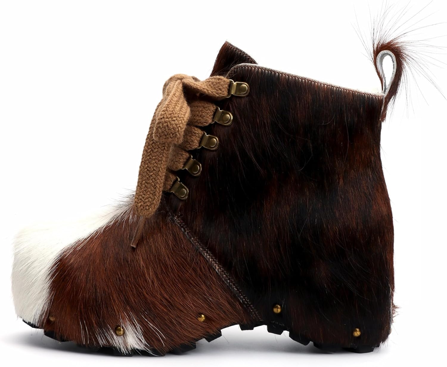 XOBZJH Women’s 100% Natural Cowhide Ankle Booties with Wool Lining, Calf Hair Winter Platform Boots, Non-Slip Outdoor Short Boots for Everyday Comfort - Image 4