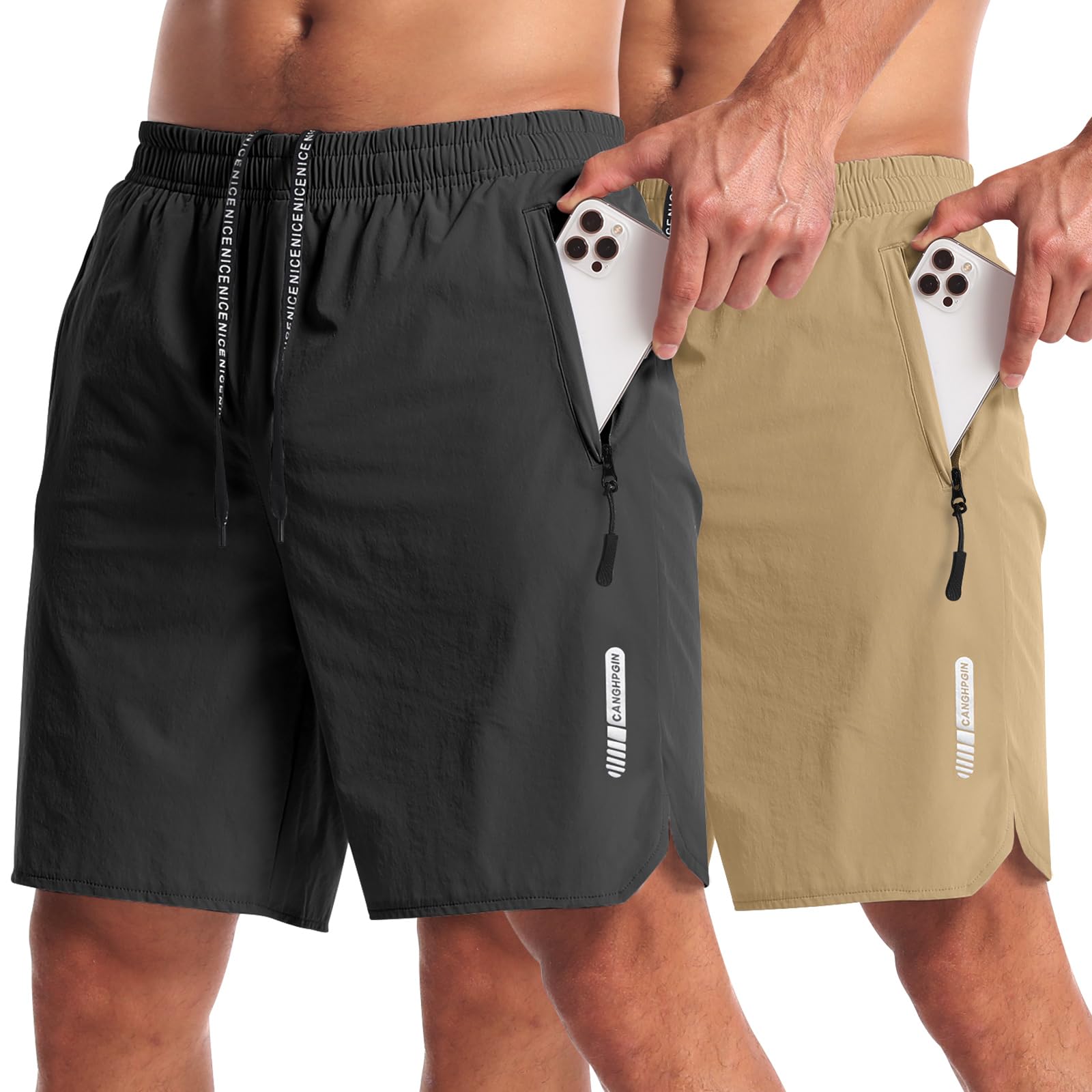 CANGHPGIN 2 Pack Mens Workout Athletic Shorts 7 inch Inseam Quick Dry Hiking Shorts Men Lightweight Sports Gym