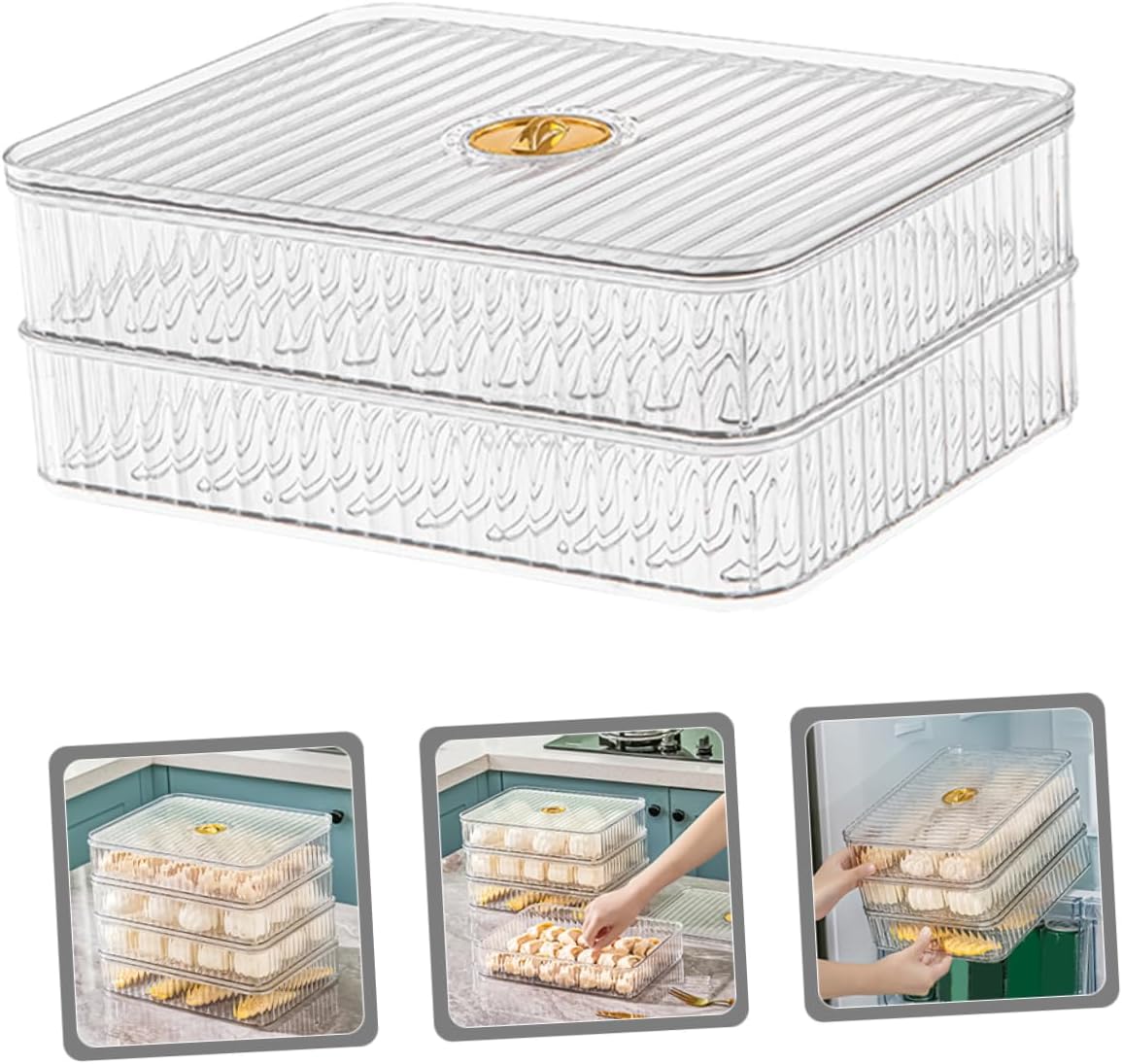 Garneck Refrigerator Storage Bin Cover Double Food Container for Eggs Dumplings and Bread Food Fresh Containers for Kitchen Organization