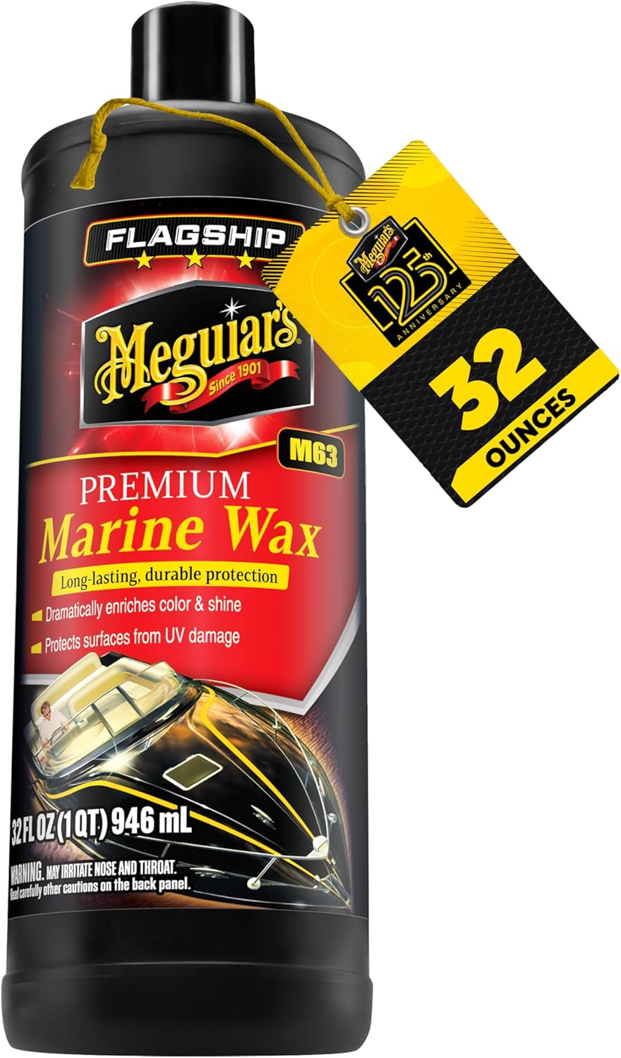 Meguiar's Flagship Premium Marine Wax M6332 - Easy Boat Polish Removes Swirls, Scratches, Oxidation | Long-Lasting UV Protection, 32 oz