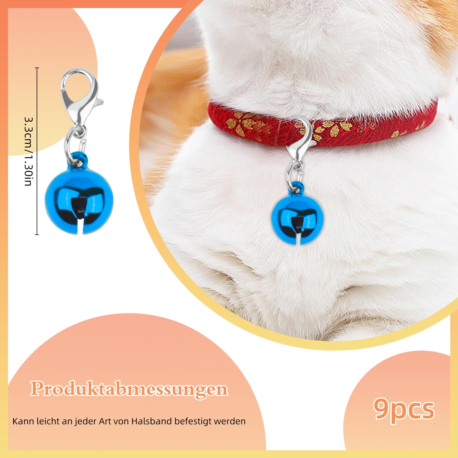 Campane per collari gatti cani, piccole campane con chiusure, 9 pezzi per feste fai da te