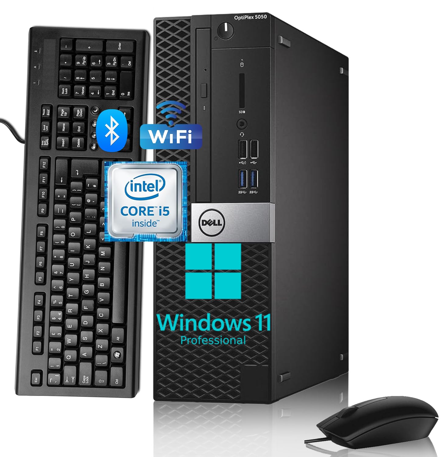 Dell OptiPlex 5050 SFF Ordenador de sobremesa, Intel Core i5-7500T, 8 GB de RAM, SSD de 256 GB, WiFi, Bluetooth, Teclado QWERTY Estadounidense, Windows 11 Pro (reacondicionado)