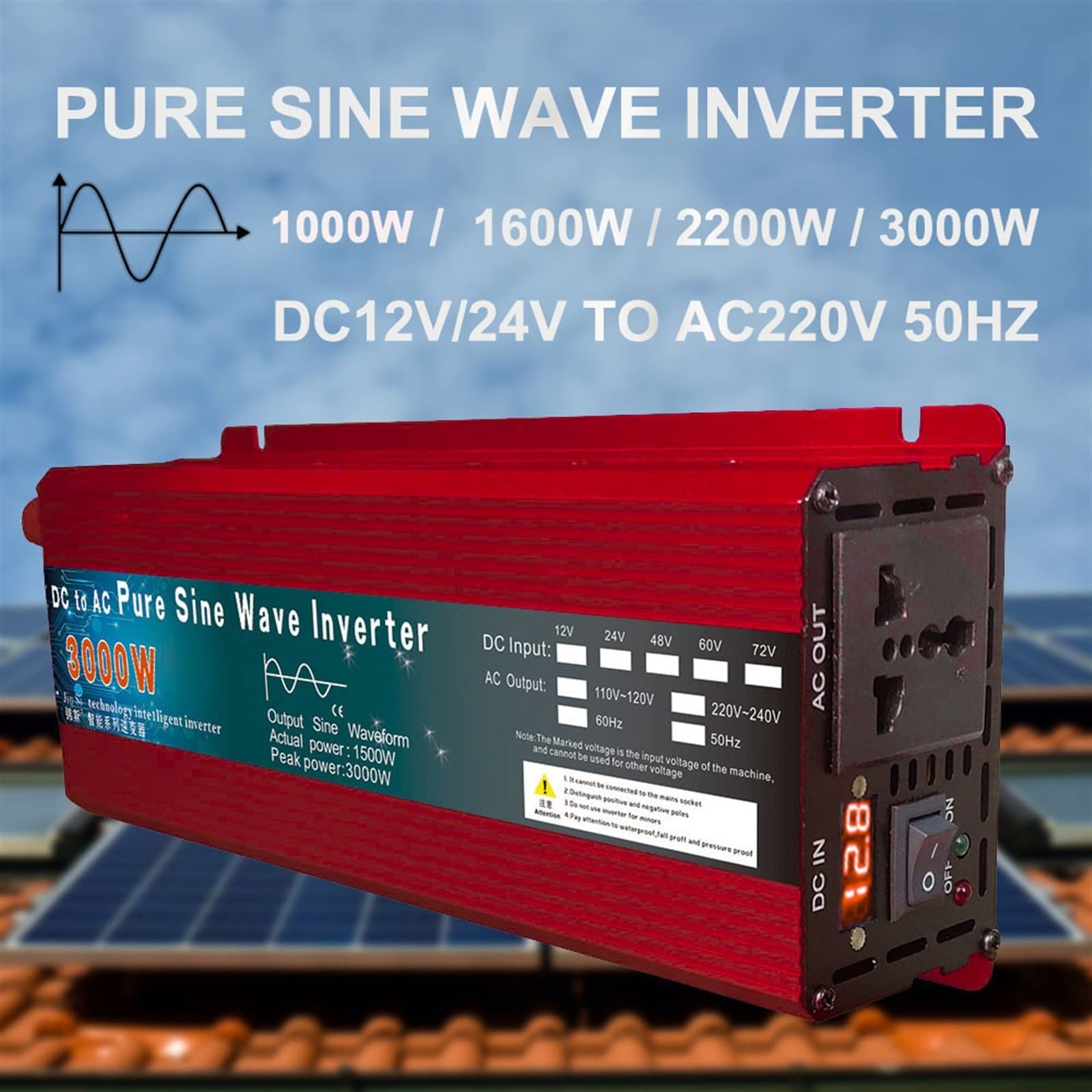 Falownik 12V 220V 1000W 2000W 3000W DC 24V 48V 60V do AC czysta fala sinusoidalna przetwornica napięcia moc samochód mikro falownik DIY Mocny Ladunek(1000W,60V)