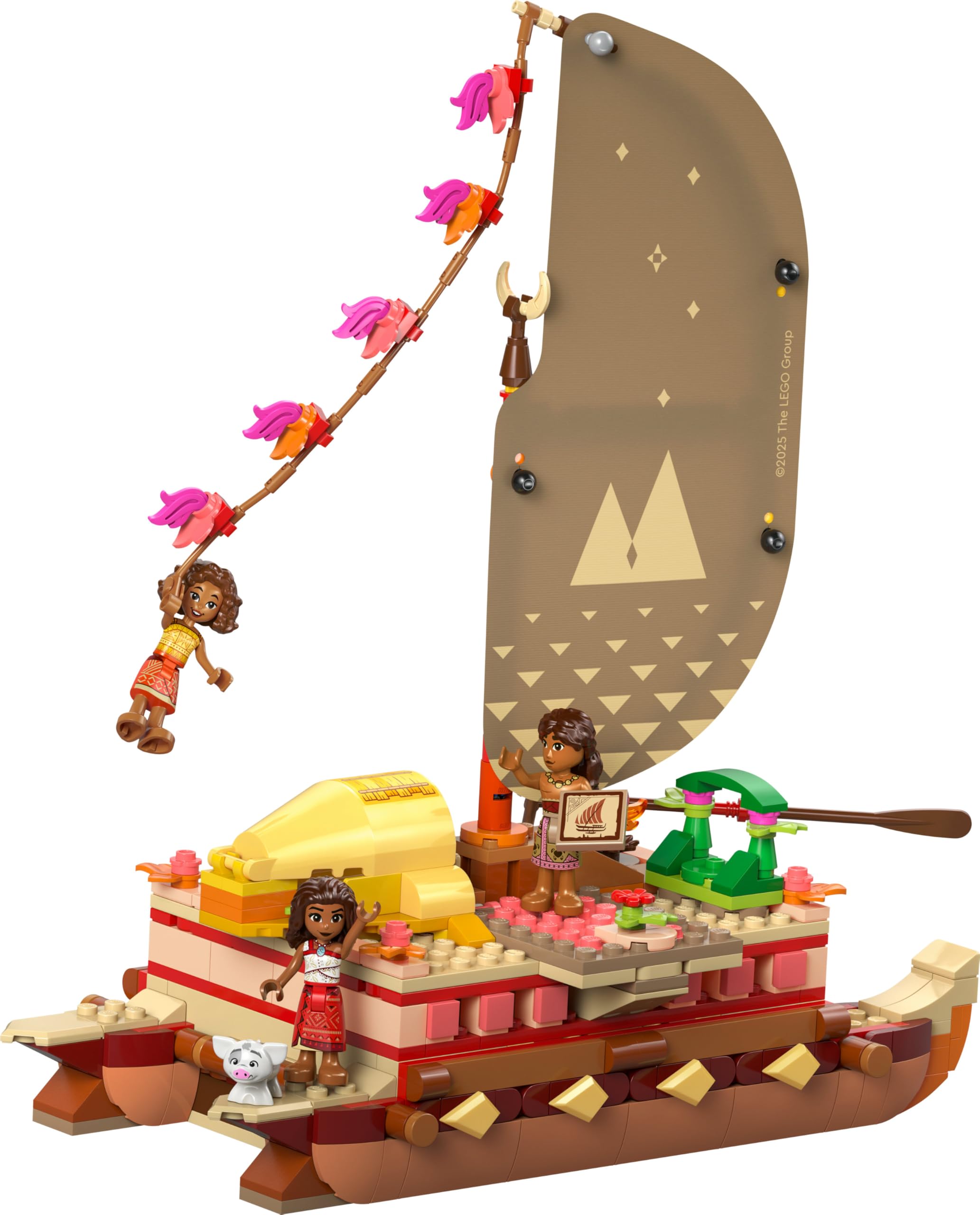 LEGO | Disney Vaiana 2 Canoa de Aventuras de Vaiana - Barco de Juguete con Vela Textil, Hoguera, 3 Mini Muñecos Inc. Loto y Moni y Cerdito Púa - Regalo Creativo para Niñas de 6+ Años y Fans 43270