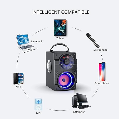 Miniatura 8 de Portable Big Bluetooth Speakers with Light, Wireless with Subwoofer, FM Radio, LED Lights, EQ, Booming Bass, Bluetooth 4.2 Stereo Loud