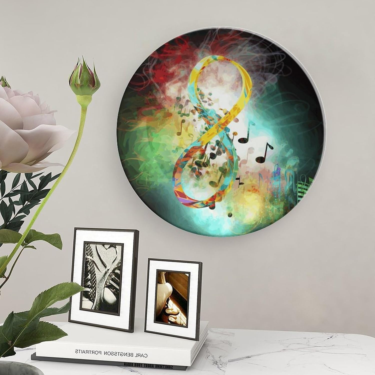 Abstract Music Symbol Decorative Plates for Display Custom Decorative Ceramic Plate With Stand Personalized Hanging Art Wall Decor for Living Room Hallway Table Shelf Decor