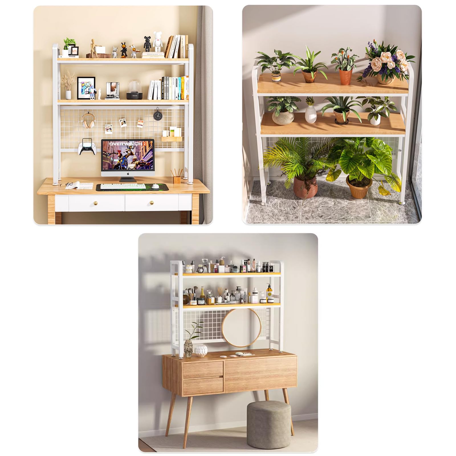 Organizer da scrivania in legno a 3 livelli per dormitorio, scaffale compatto per scrivania per computer con organizer multiuso per scrivania da ufficio per libri e forniture