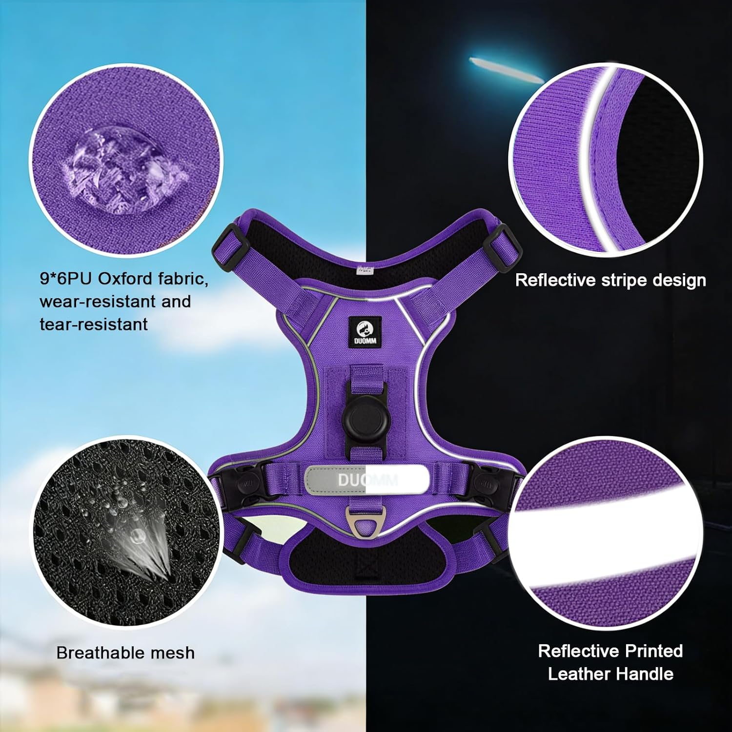 Waterproof and Breathable Dog Harness, Explosion-Proof Flush pet Harness, Adjustable Soft Padded pet Vest, Carrying Instant Control Handle, Reflective pet Vest for Easy Walking (Purple, Small)