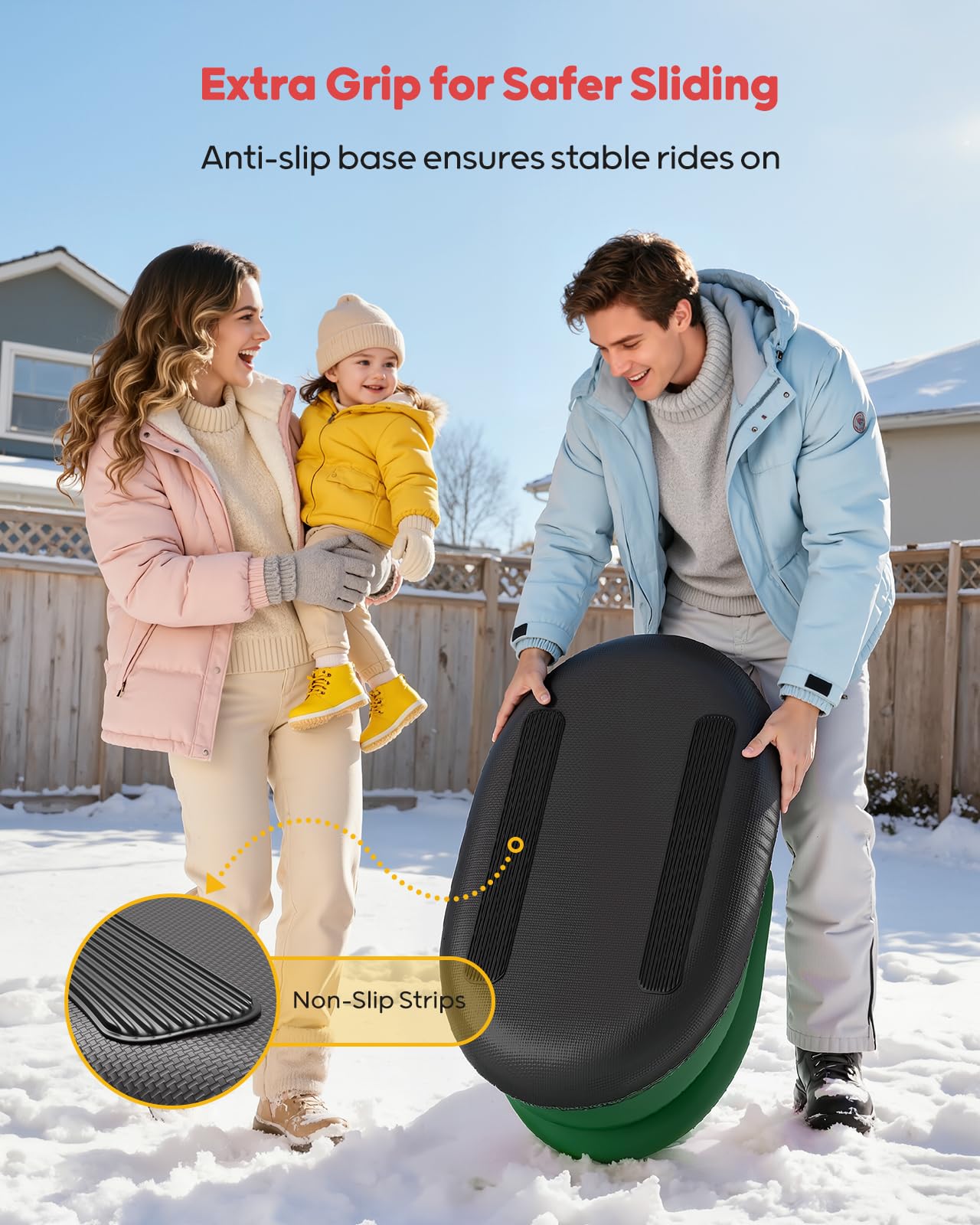 QPAU Trineo Inflable para Bebés y Niños - Air Sleigh de Invierno con Funda de Lona, Correa de Remolque, Asas y Protección 3 Lados