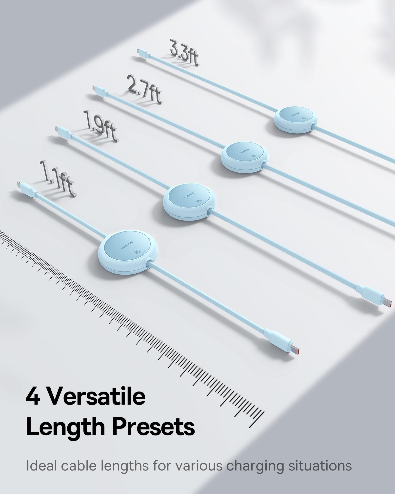 Baseus Cavo USB C, 60 W PD 5 A QC 4.0 Mini retrattile, cavo di ricarica rapida da USB C a USB C, lunghezza a 4 livelli, cavo di ricarica USB C preimpostato per iPhone 15 Samsung ipad, facile da