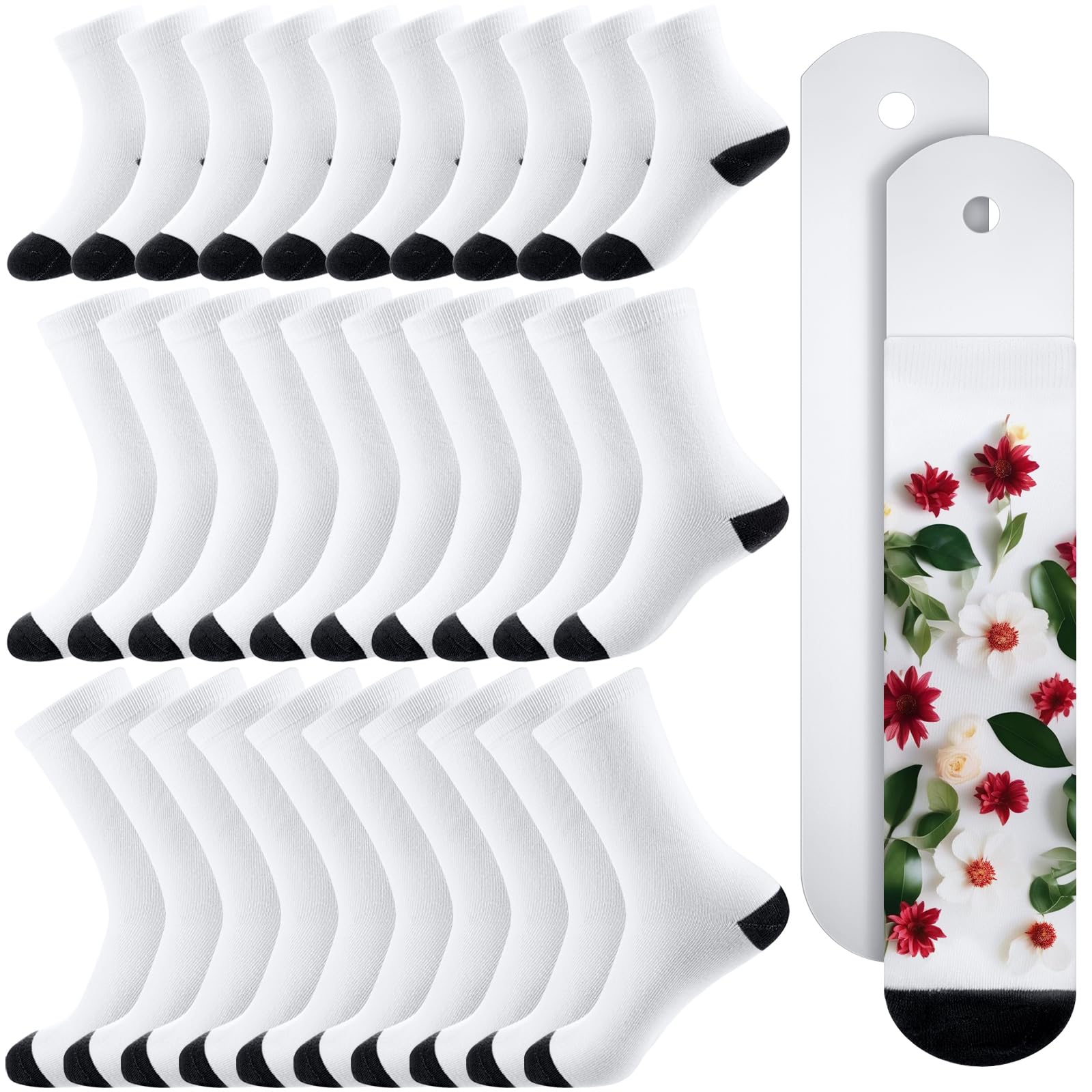 Toulite 15 Paar weiße Sublimationssocken Rohlinge Polyester Socken Blank Wärmeübertragung Socken 2 Stück Metall Sublimation Socken Jig