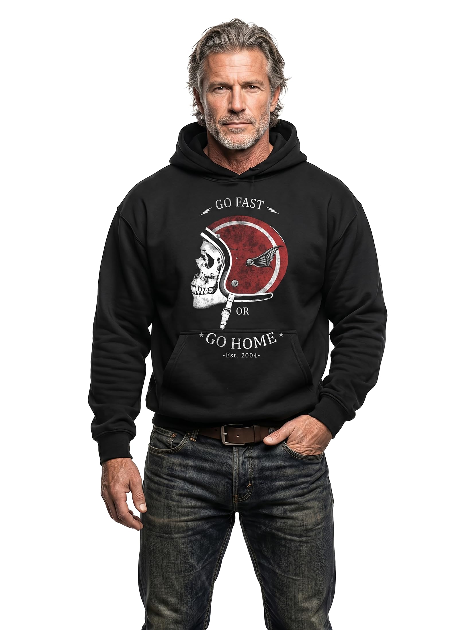 Makaya Sweat à Capuche Homme Moto - Tete de Mort Pull Motard Sweatshirt