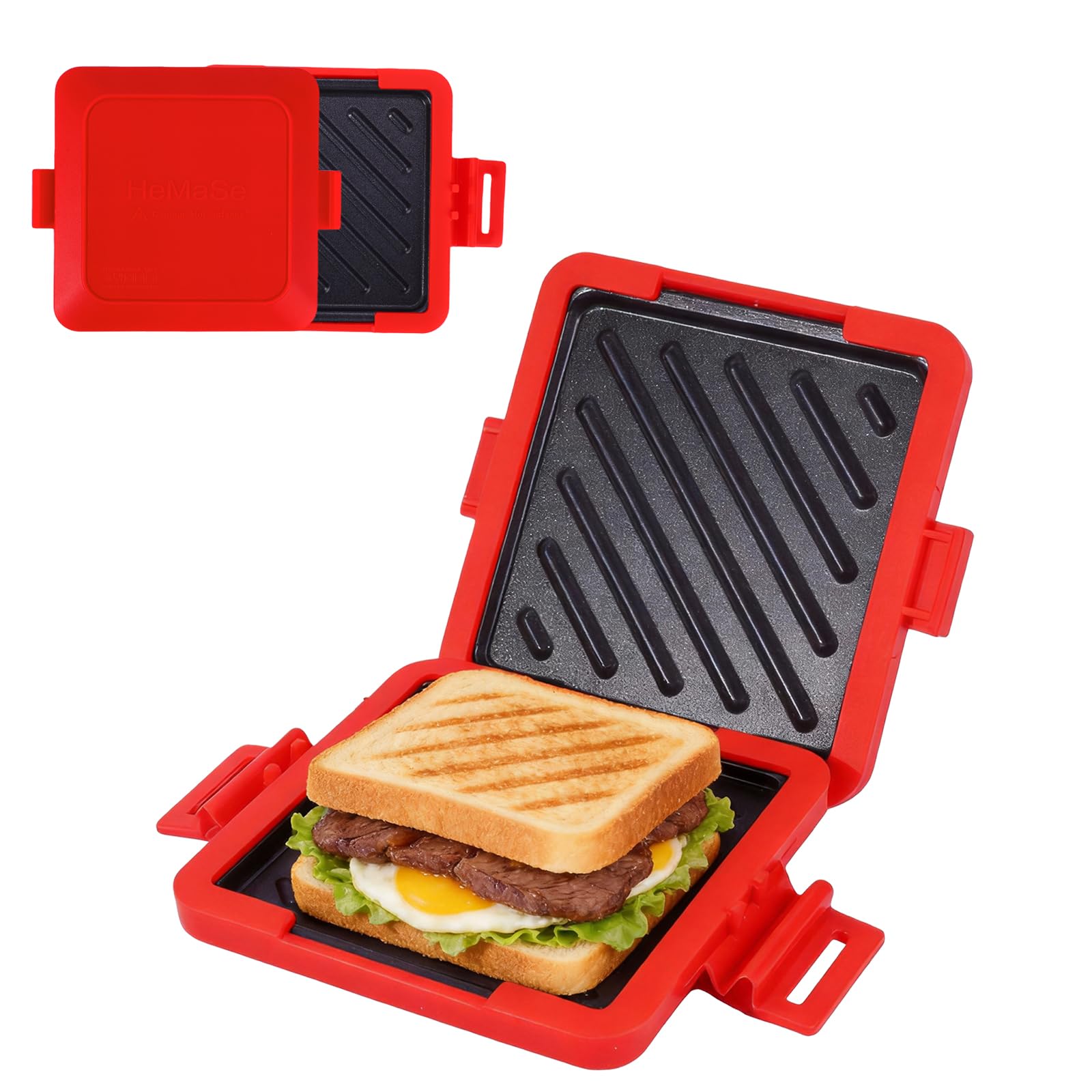 HeMaSe Microwave Toastie Sandwich Maker, Nonstick Plate Panini Maker, Versatile Wireless Small Toaster, Toastie Safe in Microwave Oven, Dishwasher Safe, Fast Cooking for Breakfast, Snacks, Red