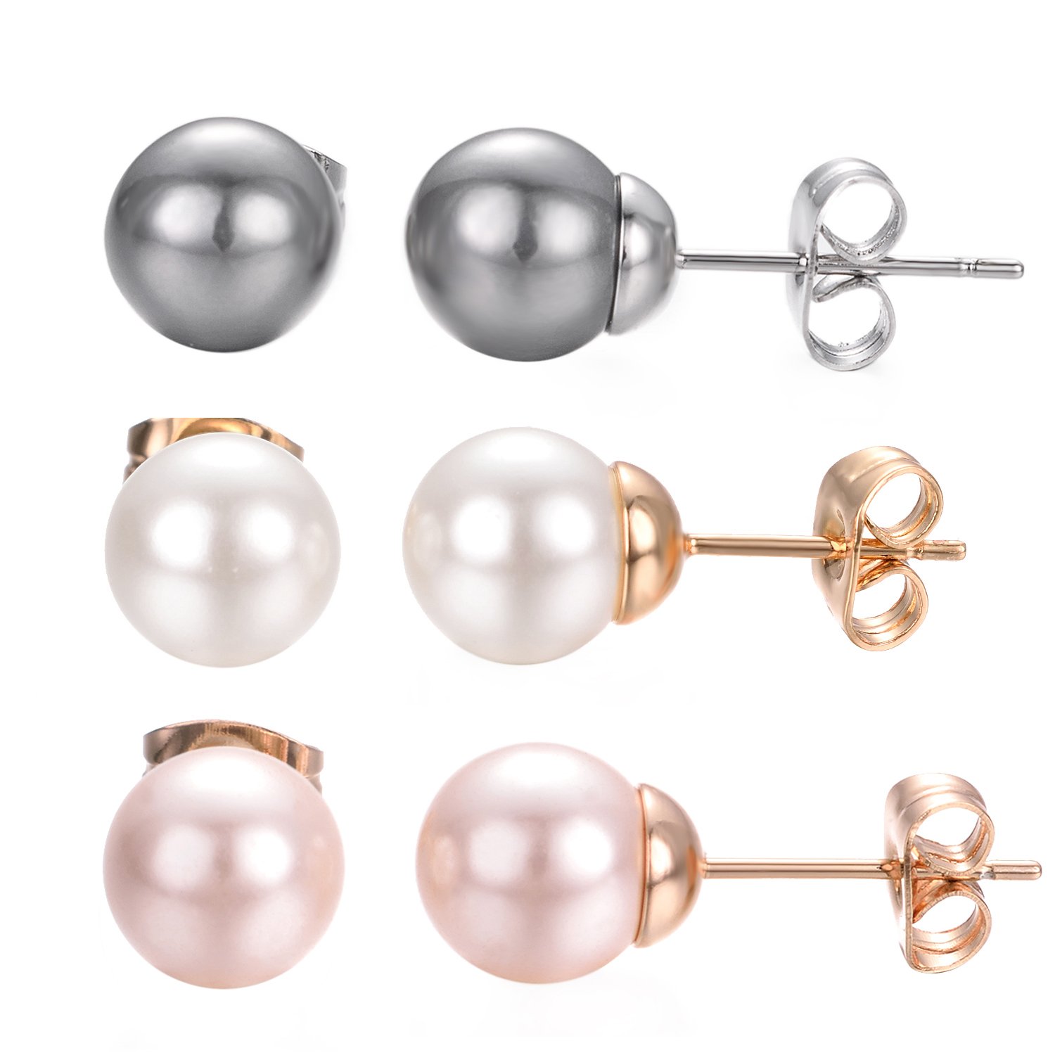 Yoursfs Pearl Earrings Synthetic Freshwater Cultured White Stud Earrings 18K White Gold Plated Elegant Stud Earring