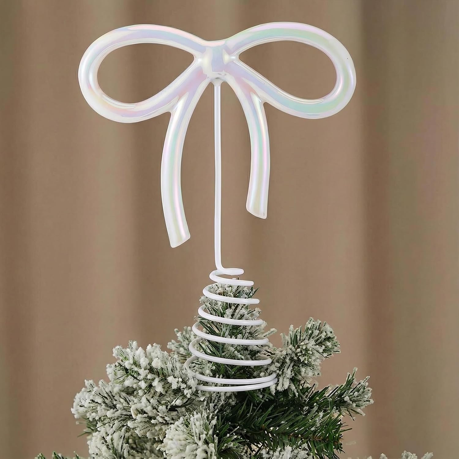 Soulchen Pearl Bow Christmas Tree Topper with Metal Base Electroplating Ceramics Christmas Bow Tree Topper Decorations for Xmas Holiday Wedding Birthday Party Gift