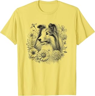 Floral Shetland Sheepdog Dog Sheltie Flower Design For Women T-Shirt