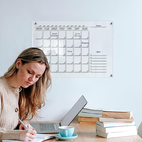 Miniatura 5 de 1 juego de pizarra magnética de acrílico de borrado en seco, pizarra blanca de acrílico transparente, calendario magnético transparente, pizarra de