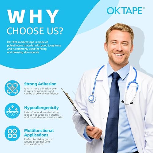 Miniatura 9 de OK TAPE OKPore - Cinta médica transparente (paquete de 6), cinta quirúrgica de primeros auxilios, hipoalergénica y transpirable para el cuidado