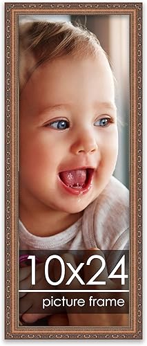 Poster Palooza Marco de fotos de madera tradicional dorado antiguo de 10 x 24 pulgadas con plexiglás acrílico UV, respaldo de tablero de espuma y