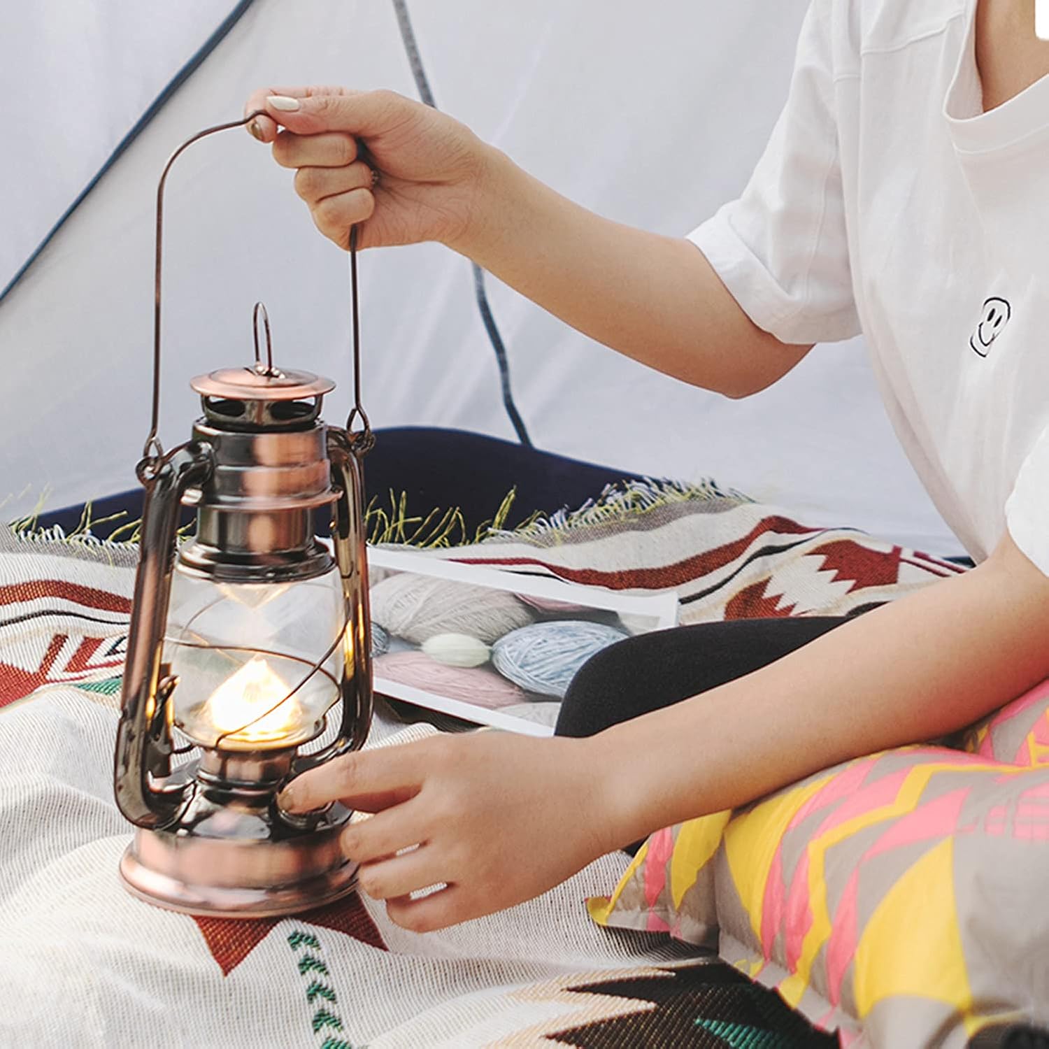 Oil Lamps for Indoor Use Large Glass Kerosene Lamps with Handle,Vintage Kerosene Lamp with 2 Wicks(6ft), Hurricane Lantern for Indoor Lighting Decoration Outdoor Camping Use
