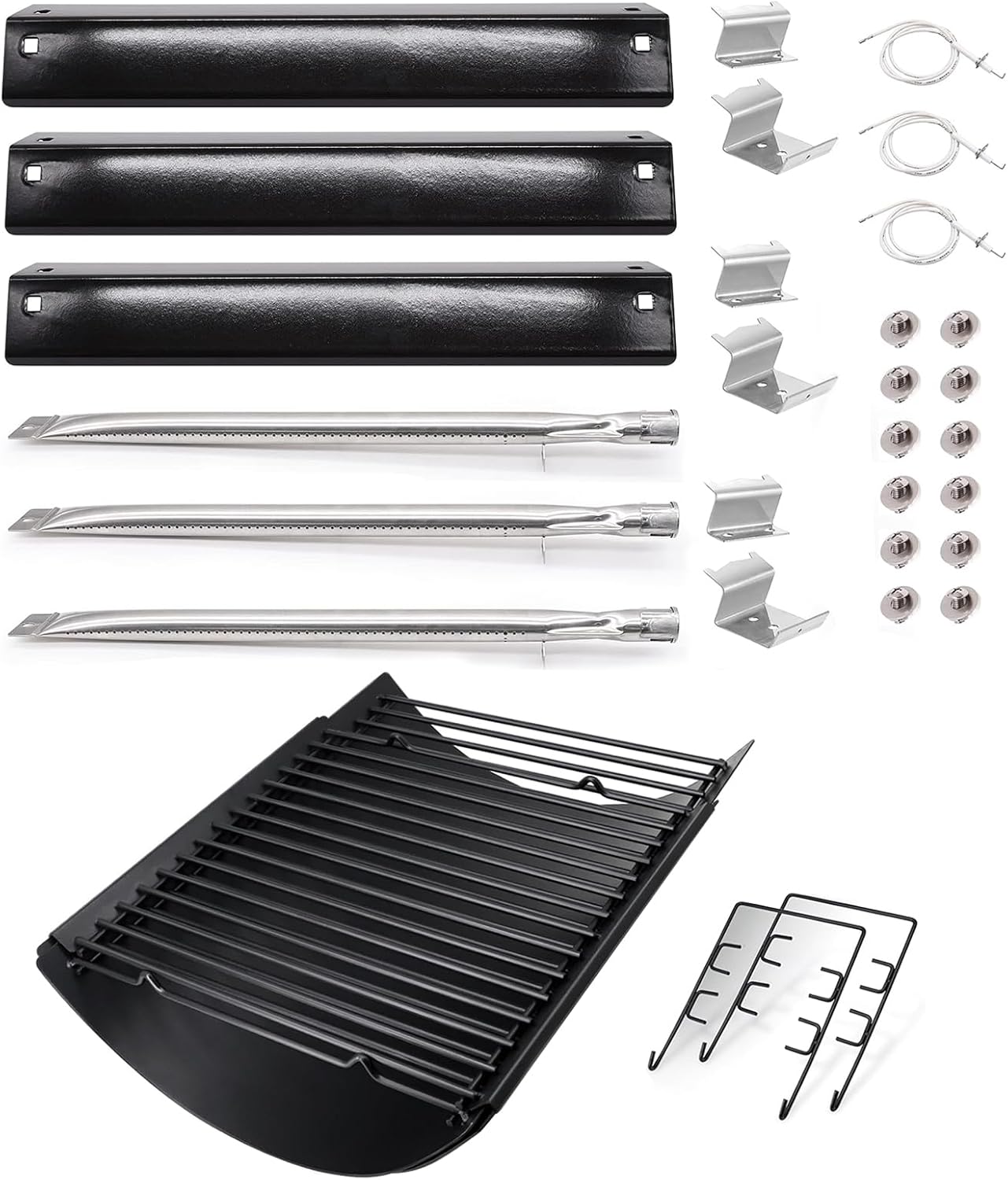 Hiorucet 15.5" - 26" Adjustable Ash Pan Drip Pan Grill Parts for Char Griller 5050 5650 3001 4000, Heat Plate Shields Burner Tubes Ignitor with 2pcs Grate Hangers for Char Griller Replacement Parts