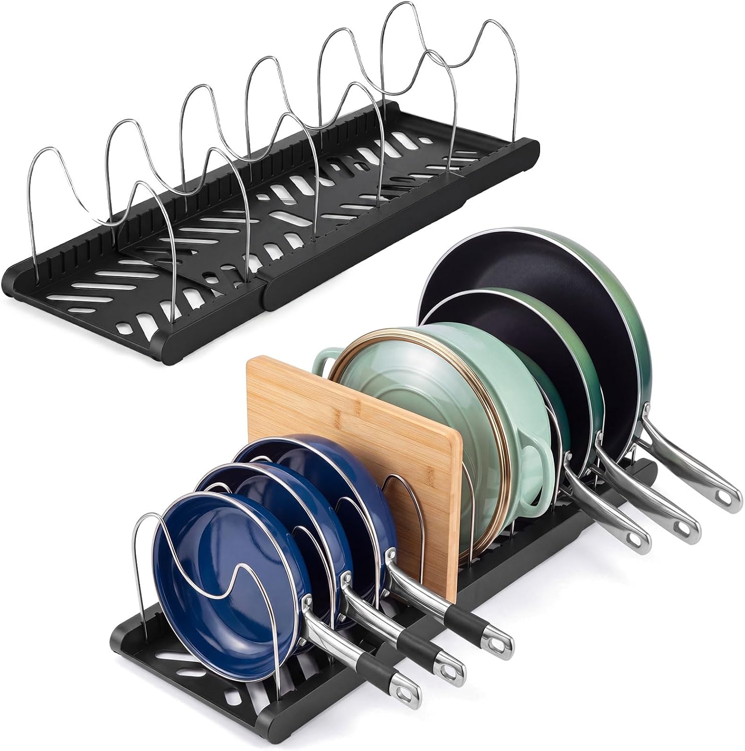 Sieral 2 Pack Expandable Pots and Pans Organizer Under Cabinet,Black