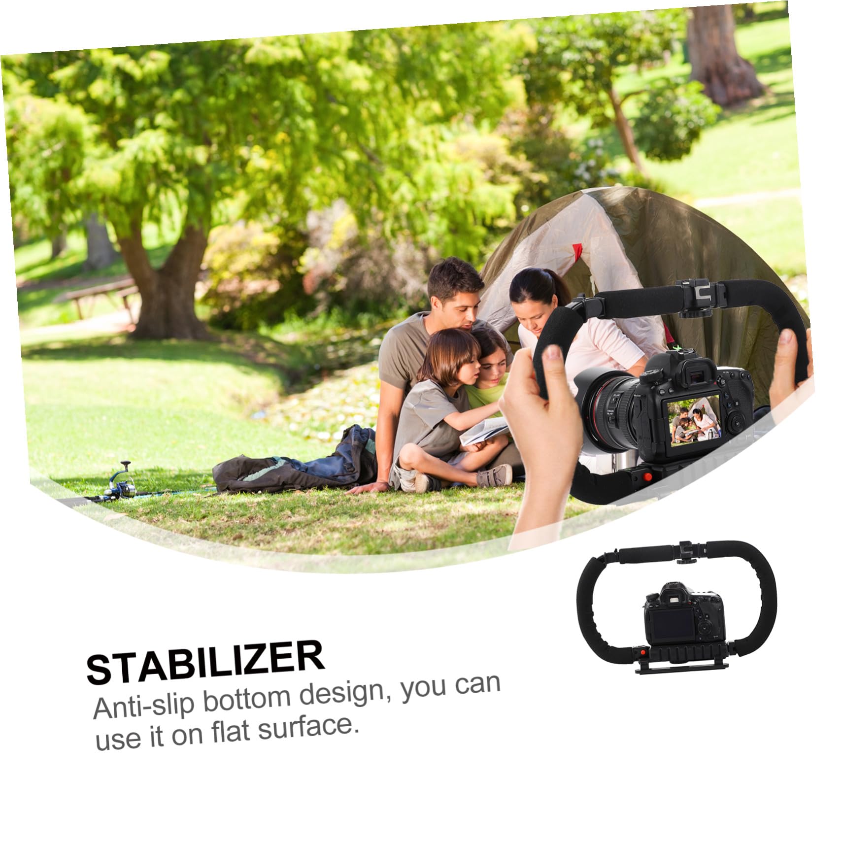 Supporto Stabilizzatore Mano per Fotocamera DSLR e Smartphone 3 Attacchi Hot Shoe Nero in Plastico e Metallo Foro 1/4 Pollice