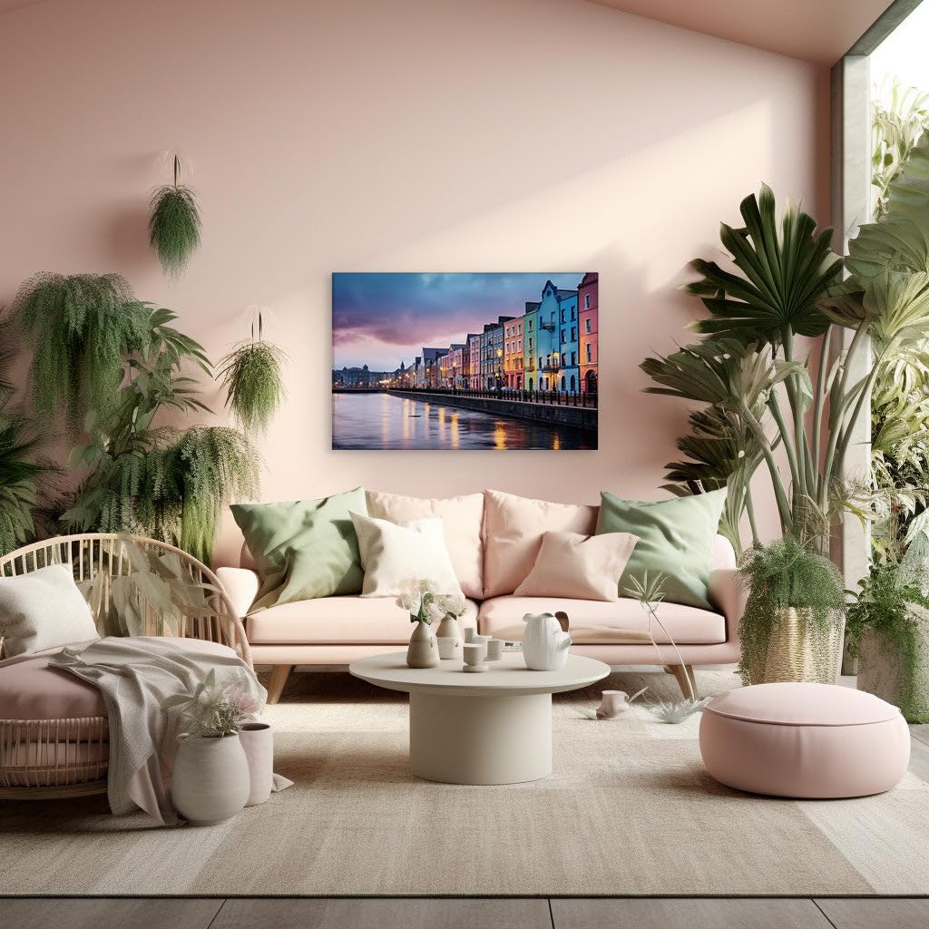 Canvas for Living room. Riverside Serenity at Dusk - How Vibrant Hues Paint the Perfect Evening Palette, 27 x 18 inch Canvas Wall Art - Contemporary Masterpieces - Modern Home Decor