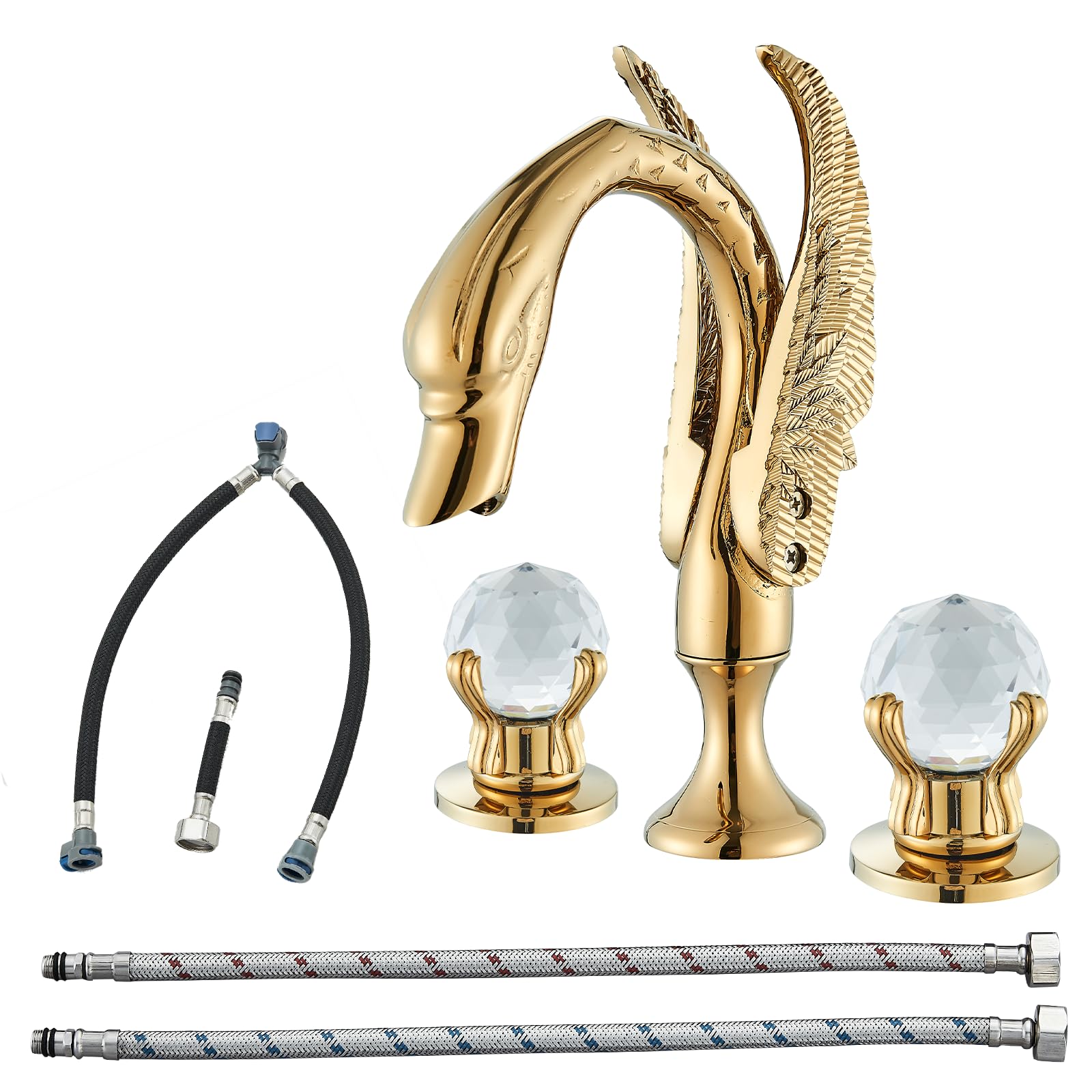 Widespread Bathroom Facuet Gold Swan Bathroom Sink Faucet 3 Hole 2 Handle Crystal Bathroom Vanity Faucets Modern Faucet