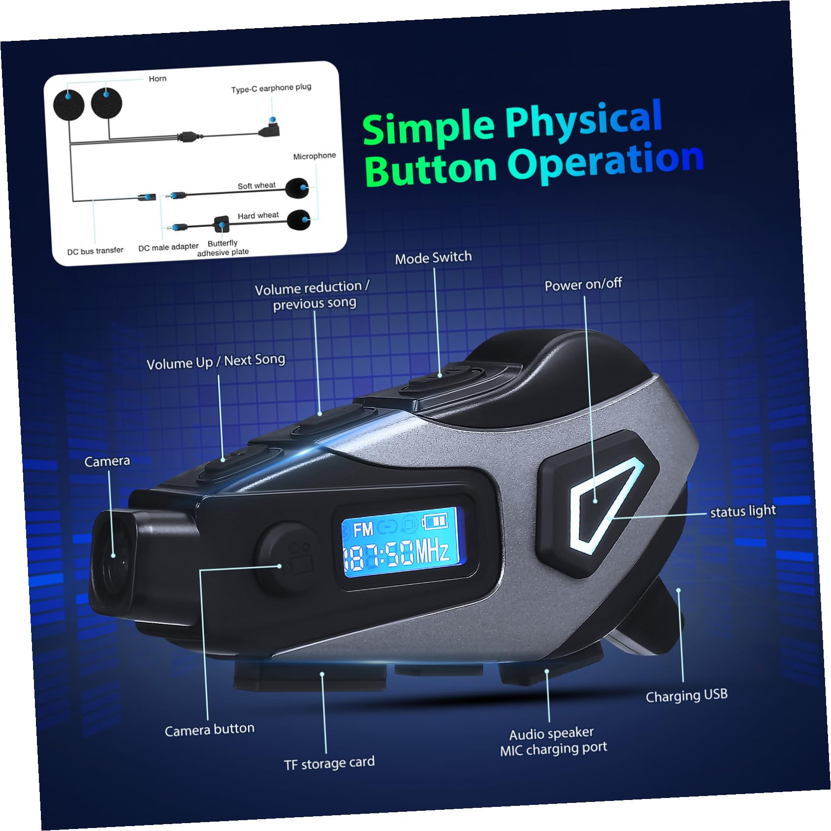 Cabilock 1200mah Cuffie per Moto Microfono e Cancellazione del Rumore Supporto per Caschi da Ciclismo Cuffie Wireless Impermeabili Memoria Integrata per Musica e Chiamate Chiare