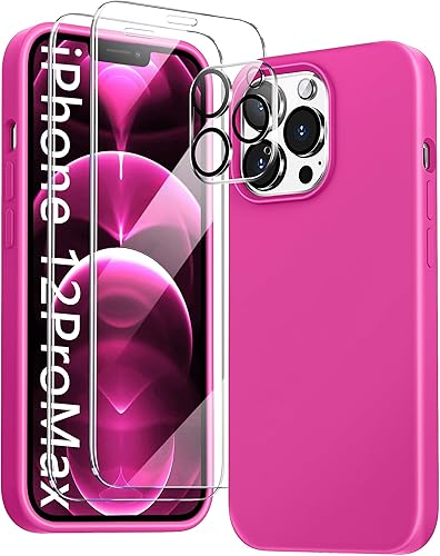 Funda 5 en 1 para iPhone 12 Pro Max de 6.7 pulgadas, con 2 protectores de pantalla + 2 protectores de lente de cámara, funda delgada de silicona