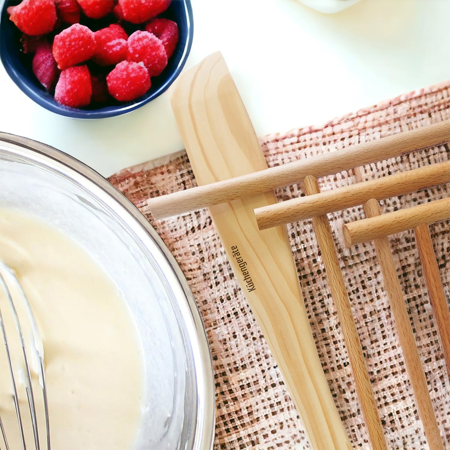 Kuchengerate - Juego de 4 esparcidores de crepé y espátula, 12 pulgadas, espátula de crepé de 3.5, 5, 7 pulgadas, kit de esparcidores de cenizas naturales, para crepería, para adaptarse a sartenes de 8