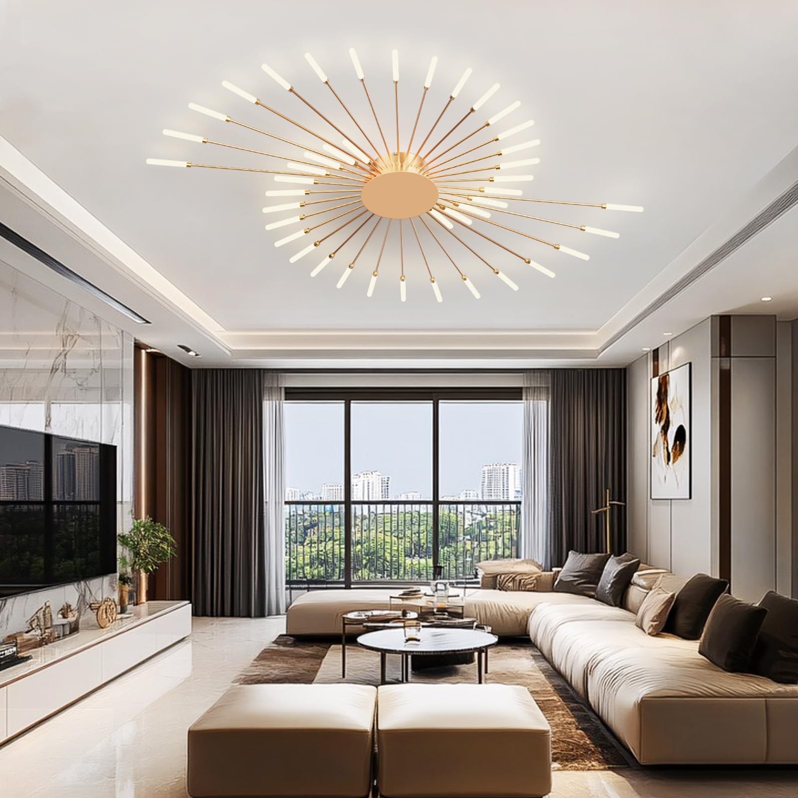 Plafoniera LED Soffitto, Plafoniera Lampada Da Salotto Moderna, Acrilico Lampadario LED Soffitto per Soggiorno Camera Da Letto Cucina Ufficio, Luce Neutra (42 teste, oro)