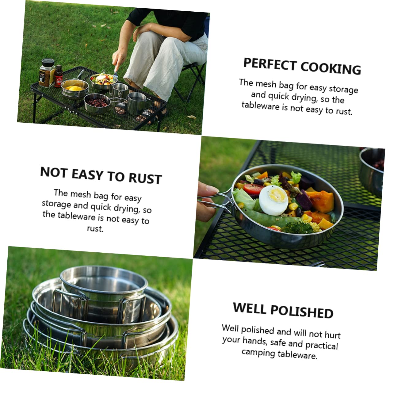 Anneome Kit de Vaisselle de Camping Pliable 5 Pièces en Acier Inoxydable