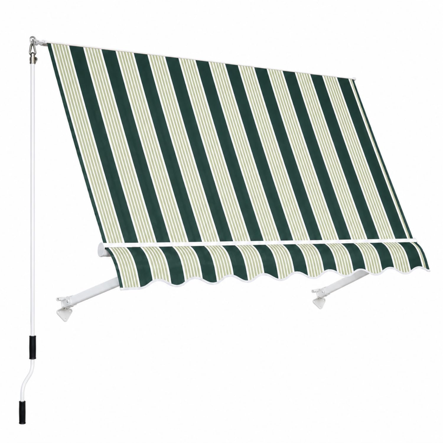 Paluplus Tenda da Sole a Caduta, Misura 300x250 cm, Senza Cassone con braccio avvolgibile e Braccetti Fermatenda, Telo Resistente 280 g/m², per Balcone e Terrazzo -3901F (Verde e Bianco)