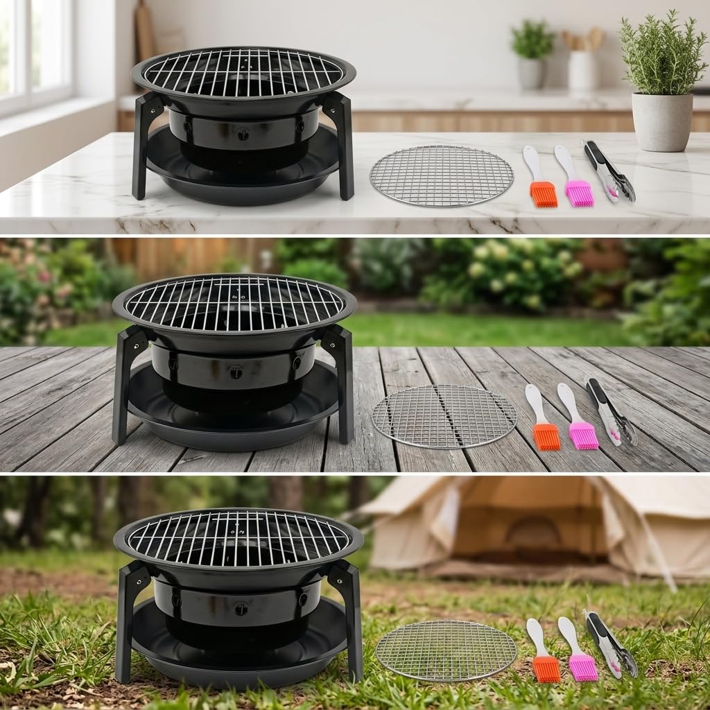 Barbacoa Carbón Portátil, Parrilla Barbacoa Pequeña para 3-5, BBQ Carbón Metal para Camping, Portátil #2