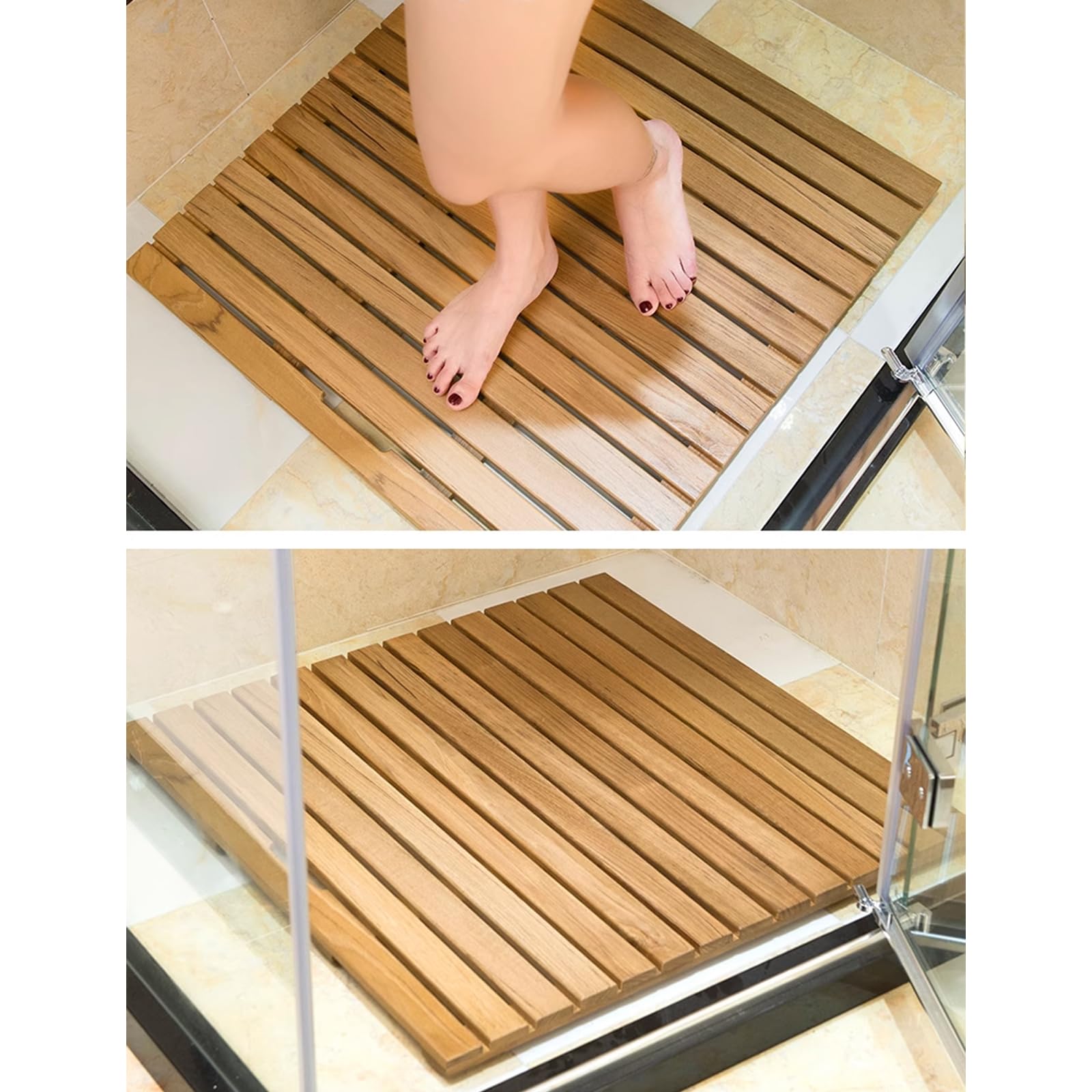 Tappetino da doccia in legno di teak, resistente, con manici, multiplo