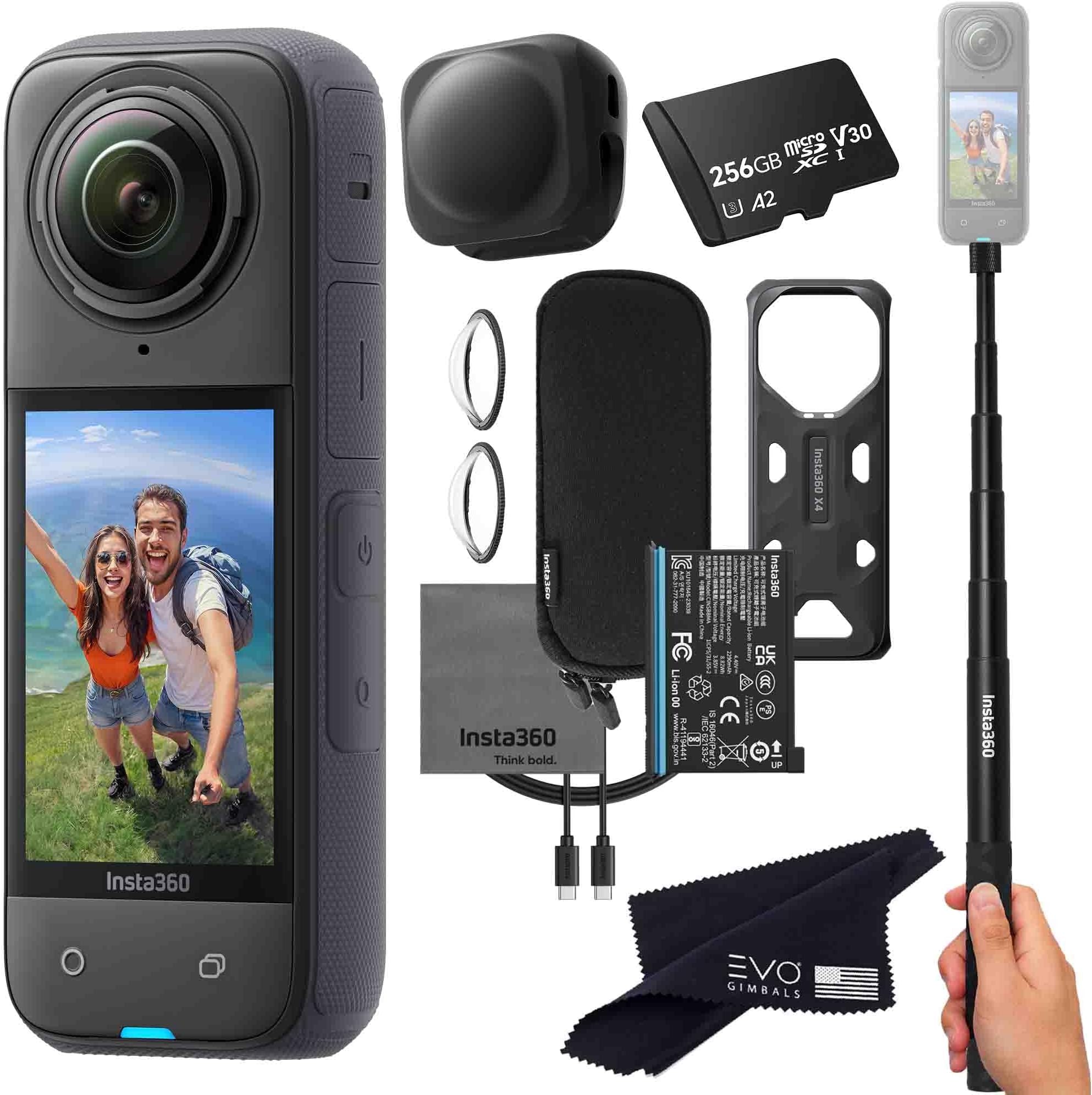 X4 Basic Bundle-8K Waterproof 360 Action Camera with 1/2" 48MP Sensors, 8K 360 HDR Video, 72MP 360 Photo, 4K Single-Lens |Bundle Includes Selfie Stick, Lens Cap (256GB)