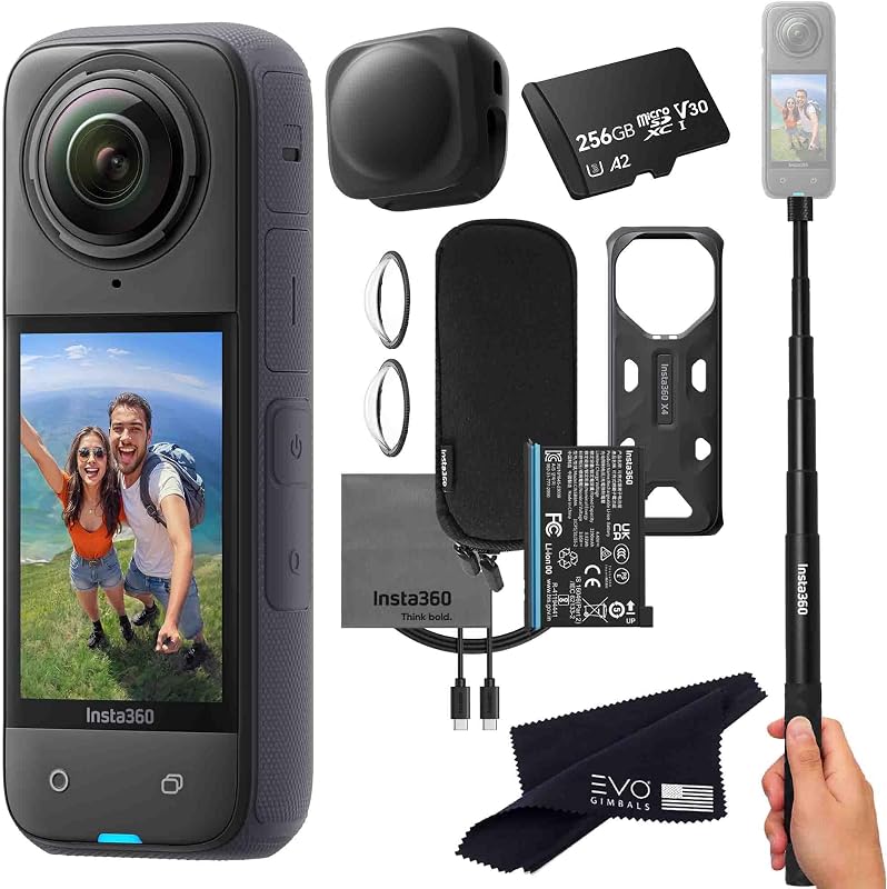 X4 Basic Bundle-Cámara de acción 360 resistente al agua 8K con sensores de 48 MP de 1/2", vídeo HDR 8K 360, foto 360 de 72 MP, lente única 4K | El paquete incluye palo selfie, tapa de lente (256 GB)