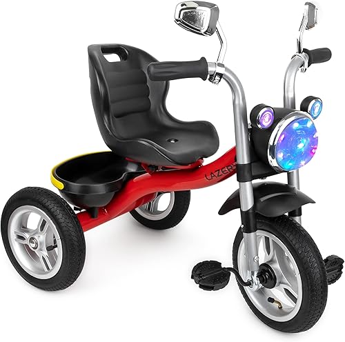 Bicicleta con neumáticos de aire, triciclo interactivo para niños pequeños con cesta, luces, música, mini juguete de equitación para entrenamiento