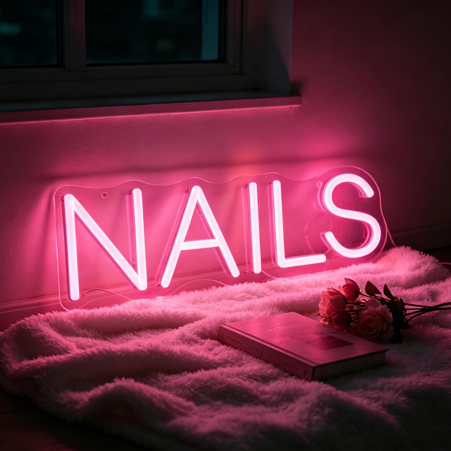 Nail Neon Sign Pink Neon Light for Wall Decor Dimmable USB Powered LED Neon Sign for Salon Bar Beauty Room Bedroom Nail Tech Girls Birthday Gifts 15.7”x4.7” — image 1