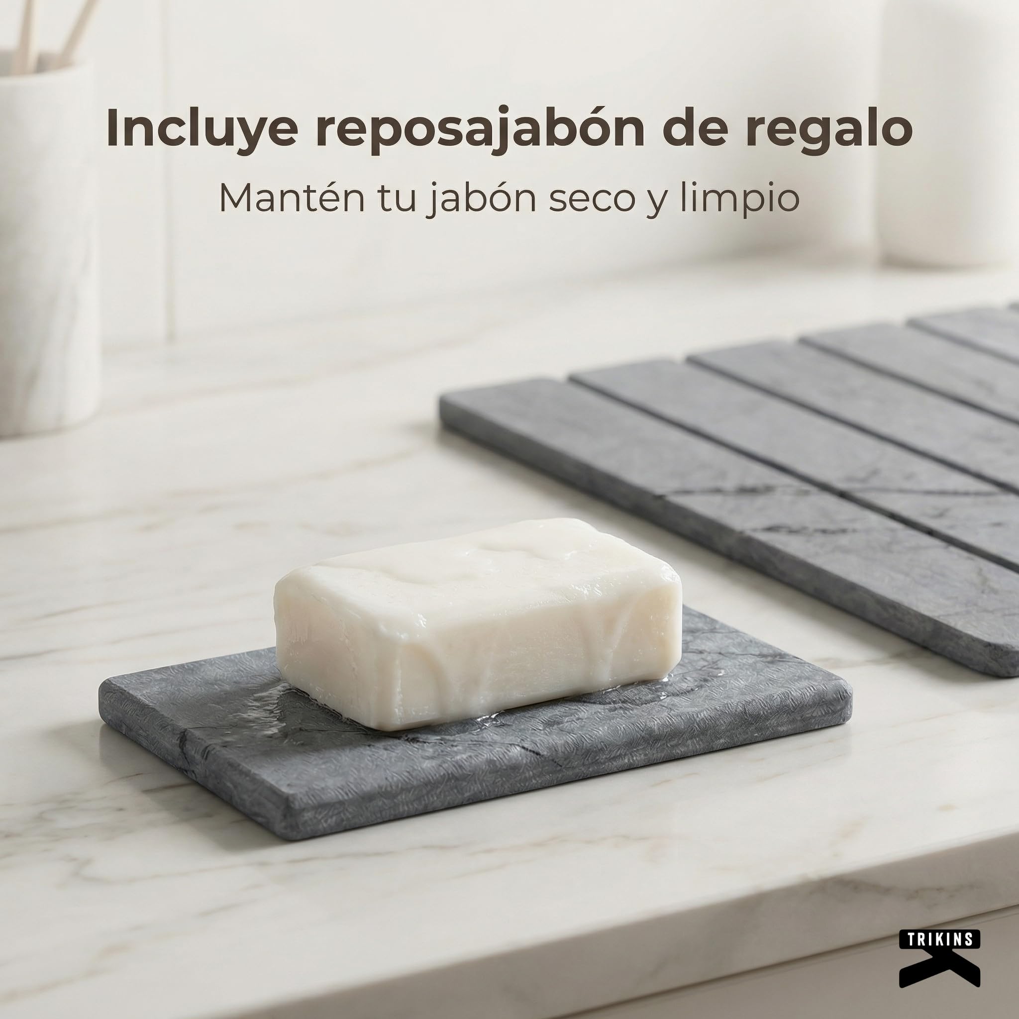 Alfombra Baño Diatomita 39x60 cm con Jabonera – Alfombrilla Baño Diatomita Super Absorbente - Secado Ultrarrápido – Antideslizante, Antibacteriana y Antimoho para Ducha, Baño y Cocina (Gris)
