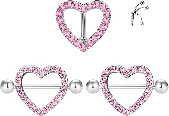 VERAMI 14G Stainless Steel Butterfly and Heart Nipple Rings 316L Butterfly and Heart Barbell Rings Body Piercing for Women