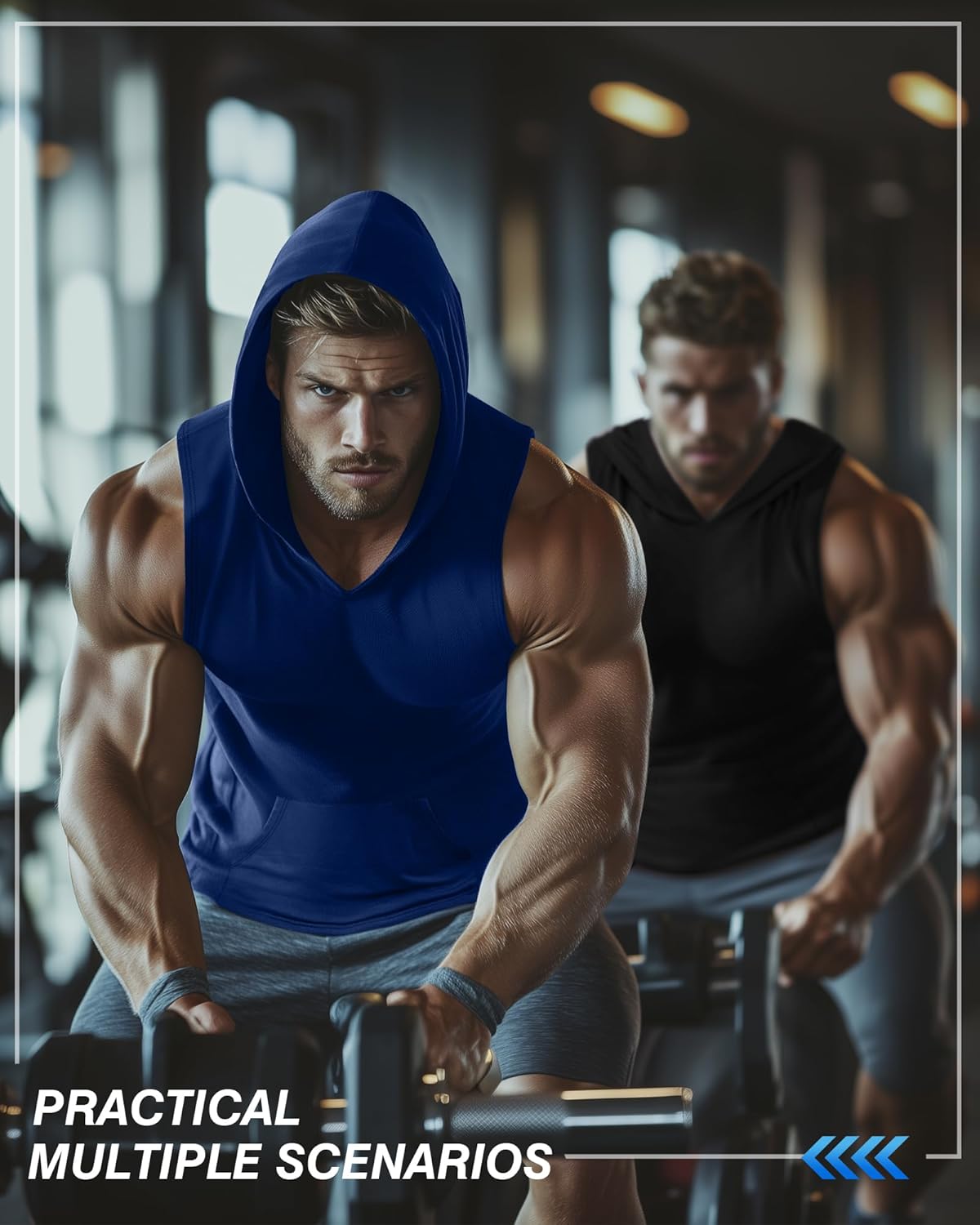 3 Pack Men's Big & Tall Workout Hooded Tank Tops, Cotton Sleeveless Gym Hoodies Bodybuilding Muscle Cut Off Shirts