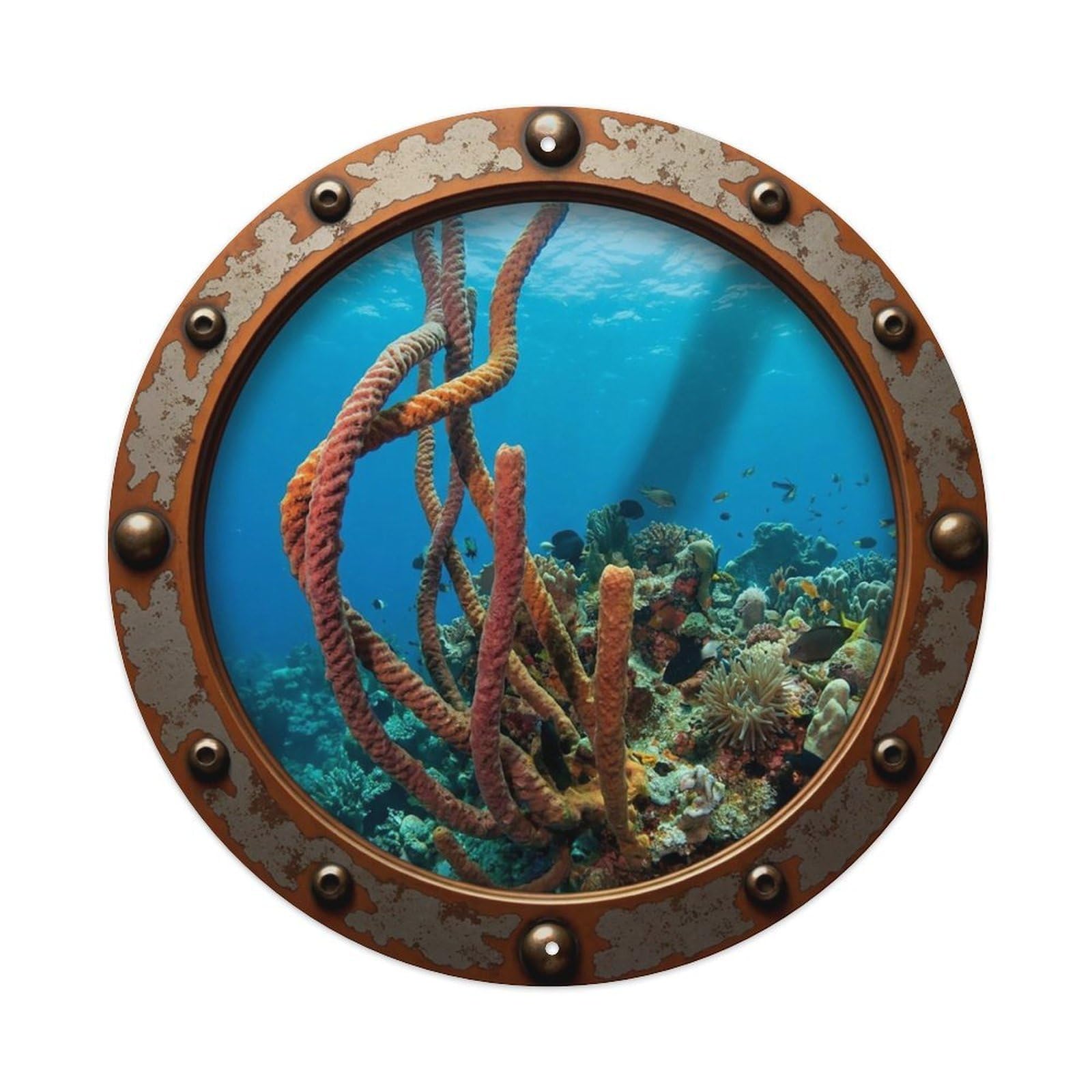 Vintage Porthole Rope Sponge Nautical Window View Metal Tin Sign